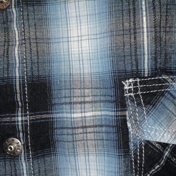 Western plaid button down women’s medium Panhandle Slim blue white silver black - Picture 10 of 11